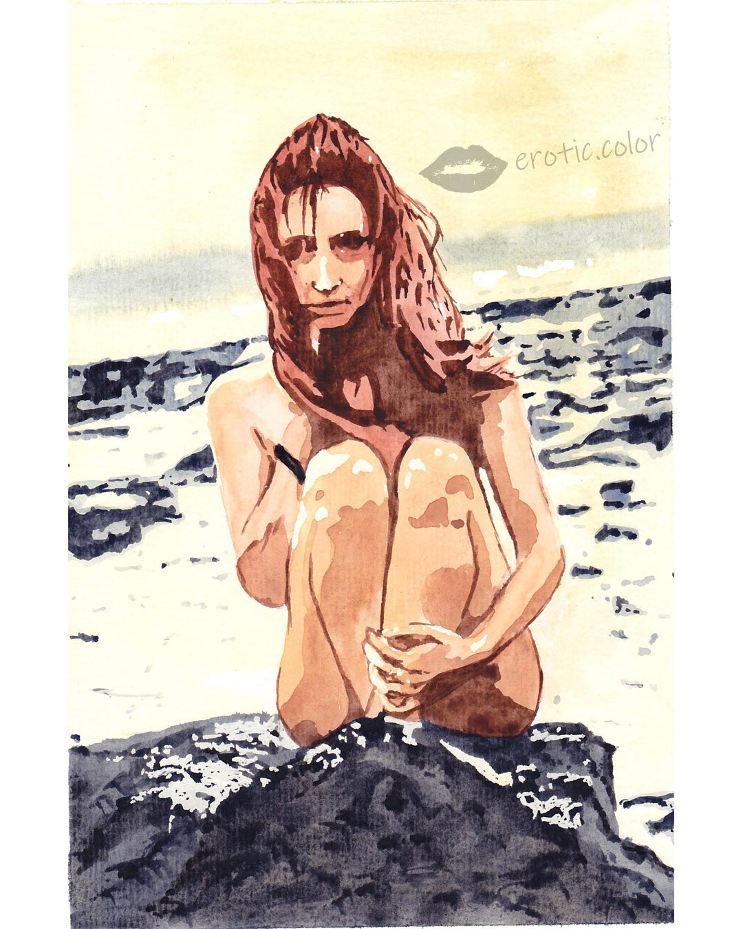 Nude Watercolor Portrait by erotic.color